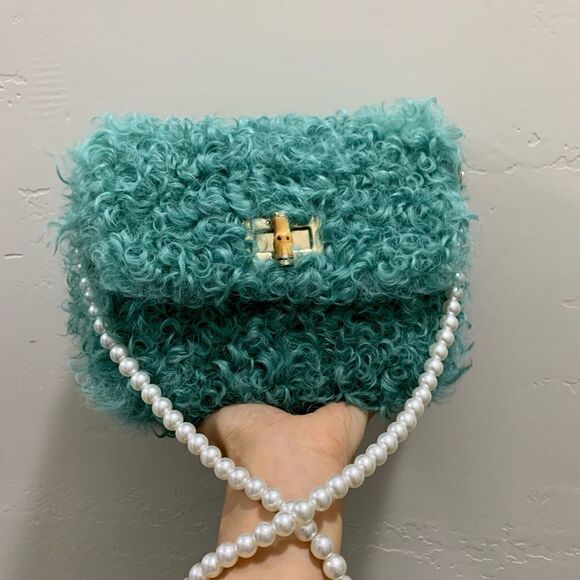 Handmade Genuine Curly Shearling Turn-lock Clutch/Shoulder Bag/Crossbody - Picture 6 of 14